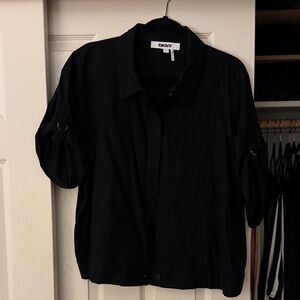 DKNY Black Short-Sleeve Button Front Shirt Jacket
